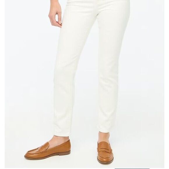 J.Crew Essential Slim‎ Straight Jeans Womens 33 White Stretch Denim Hi-Rise Chic - Picture 1 of 15